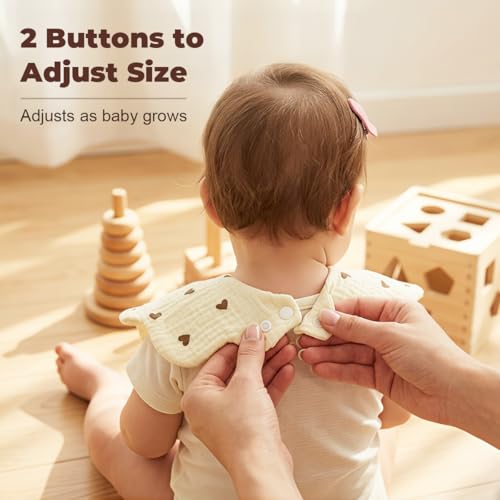 Image of SNOWIE SOFT 4Pcs Cotton Bibs for Baby 6 to 12 Months with Adjustable Snap Buttons, Soft Absorbent Feeding Cloth to Cover Baby Products Waterproof Bibs for Teething & Daily Use