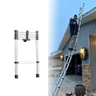Telesladder Indoor& Outdoor Telesladder, Sturdy Aluminum Portable Loft Ladder for Office/Roofing Business/Courtyard/Rv, Max Load 330Lbs