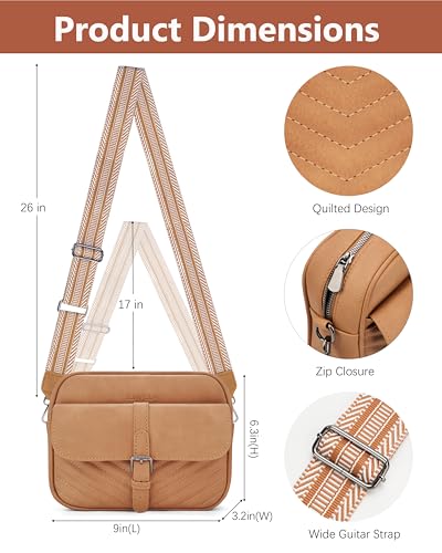 Image of Crossbody Bags for Women,Multi-Pocket Leather Crossbody Purse | RFID Blocking Pockets,Fits iPad,Adjustable Wide Strap,Quilted Exterior,8 Card Slots,Gift Ready