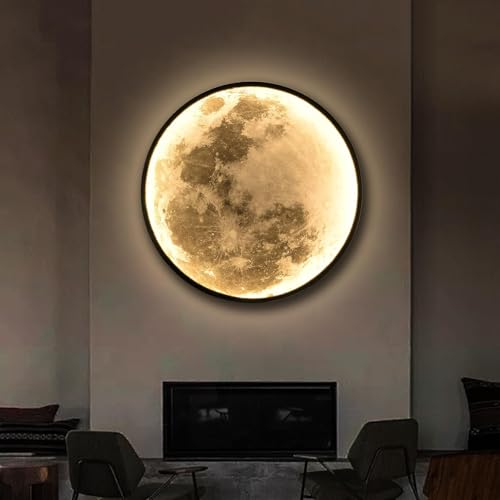 Appliques Murales Lune avec Télécommande, LED Dimmabl Lampe Murale Interieur, Lampe Lune 3D Art déco Ronde Lumière Murale pour Salon Chambre à Coucher,20in/50cm