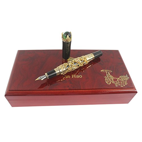 Zoohot Jinhao Fountain Pen Luxury Golden Chinese Ming Dynasty Emperor Style Dragon Play Jade Ball,Golden #TOP2