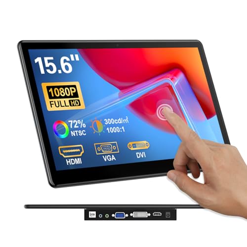Image of 15.6 inch Portable Touchscreen Monitor, FHD 1920x1080 IPS Ra Pi Touch Screen Monitor for Laptop HDMI VGA DVI 10-Point Touchable Display VESA 75x75 Mountable for Laptops PC Pi POS Kiosk Home Industrial