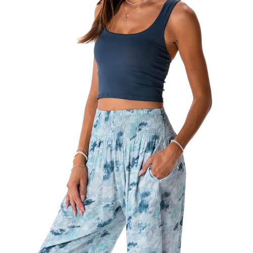 Image of Lotus and Luna Women's Harem Pants Thai Pants for Beach & Lounge High Waisted Flowy Boho Pants Genie Pants Yoga Pants