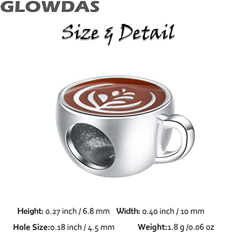 GLOWDAS Coffee Cup Charms fit European Mothers Day Bracelet, Drink Latte Cafe Charms 925 Sterling Silver Mug Beads with Brown Enamel, Gifts for Godmom/Granny/Nana2