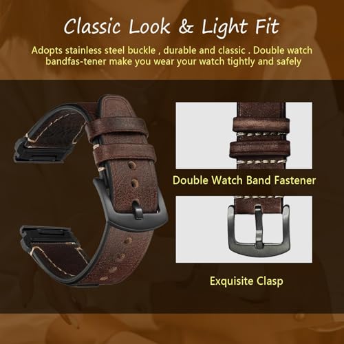 Bracelet cuir Garmin QuickFit 22mm 26mm robuste anti irritation en brun