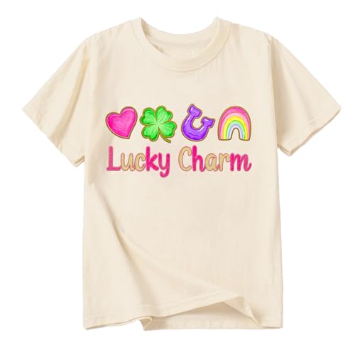 Image of Toddler Girl St Patrick's Day Shirts Cute Lucky Tshirts Cotton Short Sleeve Tees 2-10 Years