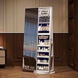 Vlsrka Armario Joyero Giratorio 360°, Espejo de Cuerpo Entero con Almacenaje de Joyas, Organizador...