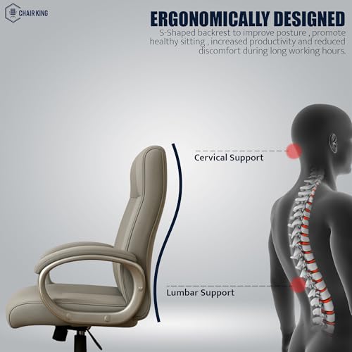Image of Prestige Premium Leatherette Executive Chair | High Back Ergonomic Office Chair for Work from Home & Office | Height Adjustable, 360 Swivel, 135 Tilt, Chrome Base (1 Pc) (Grey)