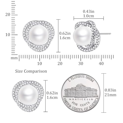 Silver Pearl Stud Earrings, 10MM Pearl with Cubic Zirconia Halo, Hypoallergenic 925 Sterling Silver Post4