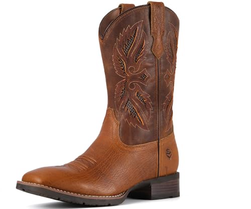 Image of SUREWAY Men's Cowboy Boots, Square Toe Pull On Soft Toe Western Boot | 10 Inch Classic men's wellington work boots,slip resistant outsole,durable,pull-on design for daily and western casual wear