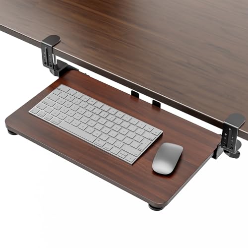 Small Keyboard Tray Under Desk, Pull Out Keyboard & Mouse Tray with Adjustable C-clamp, 20(25.9 Including Clamps) x 11.8 Inch Slide Out Computer Keyboard Drawer Mouse Tray for Typing, Walnut