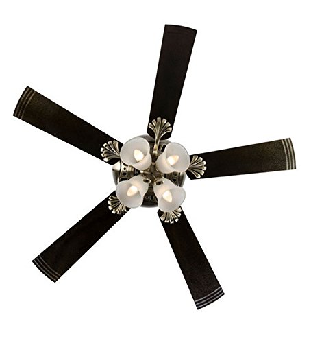 Usha Fontana Maple 1250mm Ceiling Fan with Decorative Lights (Antique Brass), Black