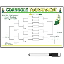 Zieglerworld Cornhole 16 Team or Player Double Elimination Seeded Reusable Tournament Bracket Chart 22 x 34 with Pen