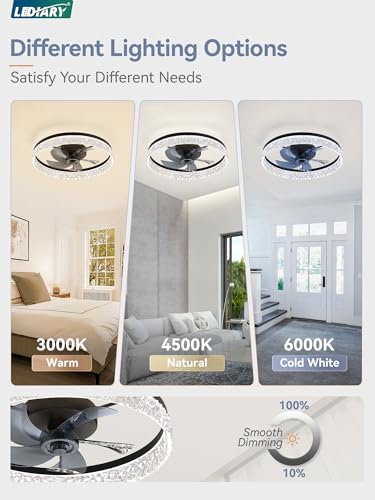 Image of LEDIARY 22 inch Low Profile Ceiling Fans with Lights, APP & Remote, Black