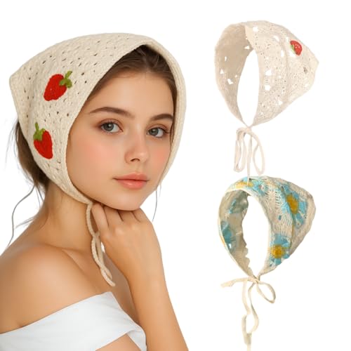 GHPKOTW 2 Piezas Pañuelo Triangular Ajouré, De Encaje Vintage, Accesorio De Cabello Boho, Ligero Para Mujer, Anudable, Moda Verano