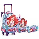 Kit Escolar Mochila Rodinhas Lancheira Estojo Sereia Ruiva cor:Verde