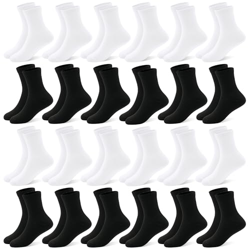 Image of 24 Pairs Boys Crew Socks, Unisex Kids School Socks Ages 1-14 | Classic black white grey multipack,easy to match daily outfits for boys and girls,thoughtful gift for back-to-school