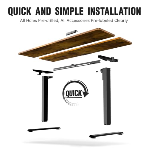 Image of Veken 63x27.6 Inch Large Electric Standing Desk, Gaming Table, Brown | Height Adjustable Sit Stand Up Computer Tables for Home Office, Study , Writing, Suit students, employees and group work