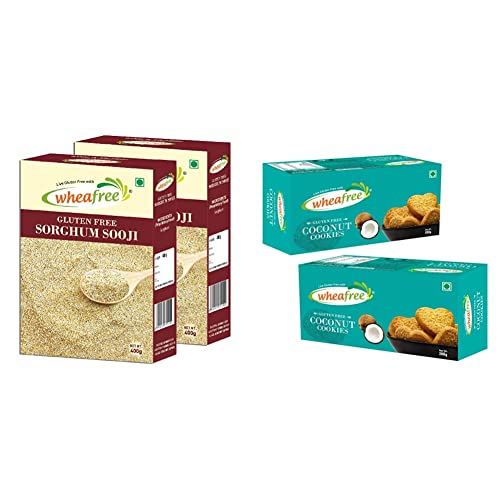 Image of Wheafree Gluten Free Sorghum Sooji (Pack of 2 x 400g Each) & Wheafree Gluten Free Coconut Cookies - Pack of 2 (200g each)