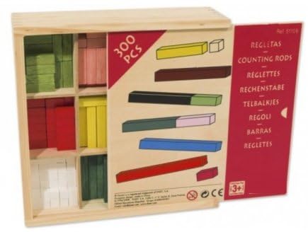 cavernedesjouets Reglettes cuisenaire 300 Pieces en Bois - batons de calcul - Jeu educatif Enfant - Set Apprendre + 1 Carte Tigre