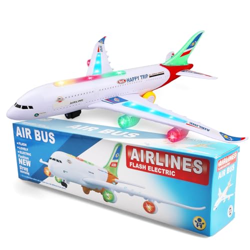 VYKOBLO Aeroplane Toy with Bump & Go Kids Airplane Toys Flashing Lights and Sound Realistic Model Plane for Boys and Girls Ages 3-12 Birthday Gifts (Red)