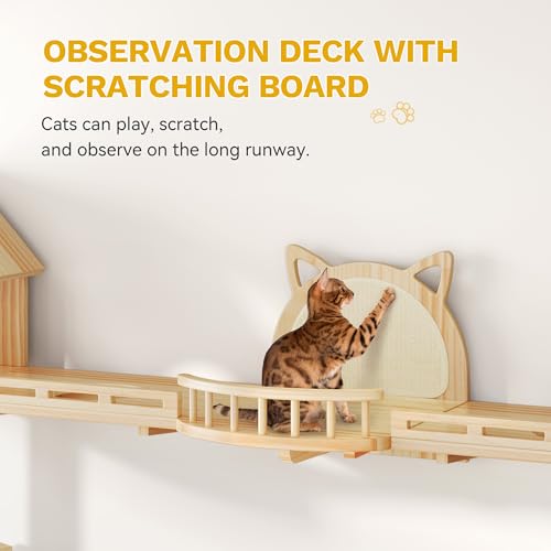 Estante de pared para gatos con rascador y torre multi-niveles miniatura 6