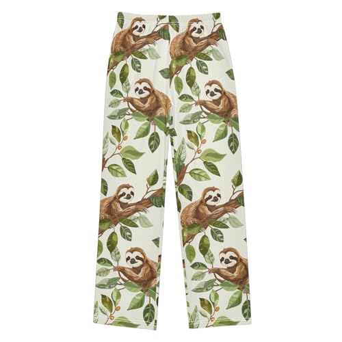 Sloth Tree Leaf Boys Long Pants Soft Trousers Elastic Waist Kids Lounge Bottoms with Pockets S-XL