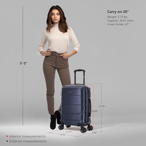 Image of DUKAP SENSE 20-Inch Carry-On Hardside Spinner Luggage Durable Zippered Blue