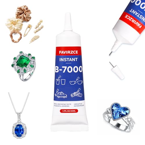 1.7fl oz/50ml B7000 Glue for Jewelry Craft: Strong Lasting Bond, Clear & Precision Tip - Multi-Purpose for Rhinestone Nail Art DIY Crystal Gem Pearl Phone Repair Glass
