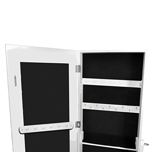 vidaXL Espejo de Pie de Cuerpo Entero con Armario Joyero para Guardar Joyas Accesorios Madera de Eucalipto y Vidrio Blanco 40x36x146 cm