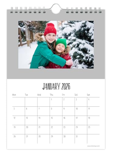 Shot2go 2026 Wall Hanging Photo Calendar Silver - Holds 12 4x6 Photos