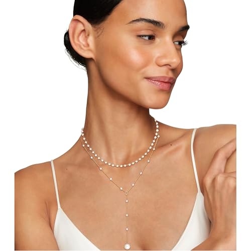 Aisansty Layered Pearl Choker Necklaces for Women 14k Gold Plated Dainty Faux Pearl Drop Pendant Y shaped Layered Necklace Gift Gold Jewelry for Women2