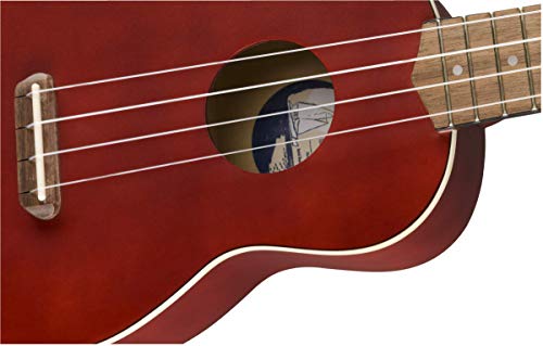 Fender Venice Ukulélé soprano Touche noyer Cerise - Les Beatles, Paul McCartney, John Lennon, RIngo Starr, George Harrison Fender Venice Ukulélé soprano Touche noyer Cerise – Image 5