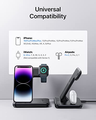 Intoval Wireless Charger, 3 In 1 Charger For Iphone/Iwatch/Airpods, Qi-Certified Charging Station For Iphone 13/12/11/Pro/Max/Xs/Max/Xr/Xs/X, Iwatch 7/6/Se/5/4/3/2, Airpods Pro/3/2/1 (Z5,Black) #TOP5