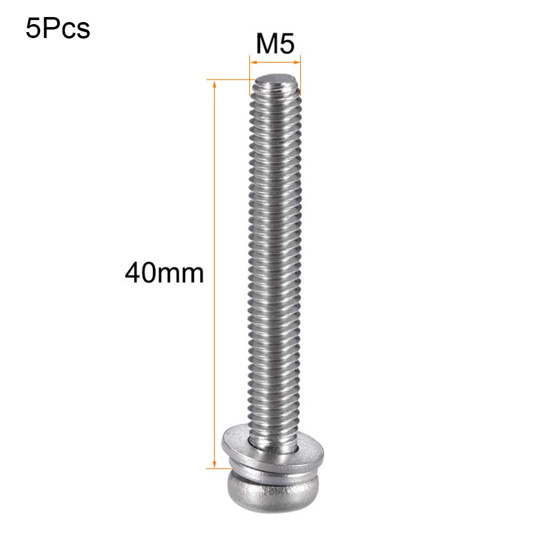 TA-VIGOR 5pcs M5 x 40mm Phillips Pan Head Machine Screws Bolts with Spring and Plain Washers - Image 2
