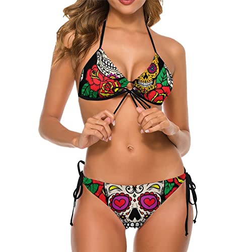 AMRANDOM Women Bathing Suit Padded Two Piece Halter Tops Tie Side Bottom Triangle