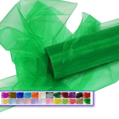 Green Organza Tulle Fabric Rolls, Crystal Organza 12" by 50 Yards (150 ft) Sheer Nylon Silky Shiny Netting Spool Bolt for DIY Craft Table Runner Wedding Baby Shower Party Decor (Emerald Green)