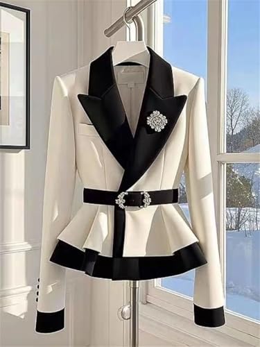 Women's Suit Blazer Notch Lapel Contrast Sash Belted Jacket for Spring Fall Office Work Formal Casual Outfits3