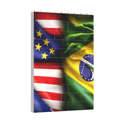 Longzehao Juego de rompecabezas de bloques de construcción con banderas estadounidenses y brasileñas, juego de rompecabezas de bloques de construcción para el desarrollo cerebral