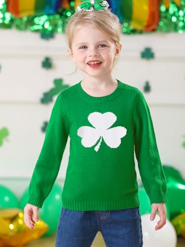 Image of Unisex Toddler St.Patrick's Day Clover Print Sweater Irish Shamrock Knitted Pullover Tops 12M-8Y
