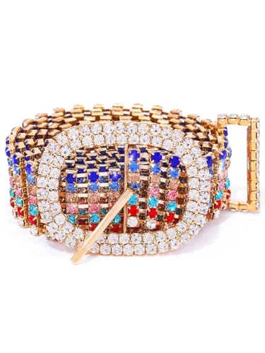 Urieo Women Rhinestone Belt for Dress Gold Bling Crystal Waist Belts Shiny Diamond Jeans Pants Ladies Chain Belt