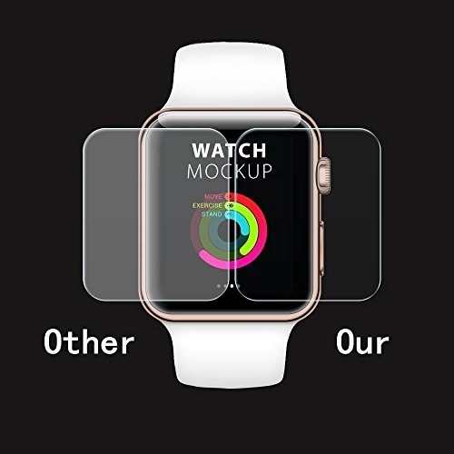 DeFitch Premium Anti-Scratch Tempered Glass Screen Protector, [2Pack] 42mm for iWatch Screen Protector for Series 1, 2 & 3, [Only Covers The Flat Area]