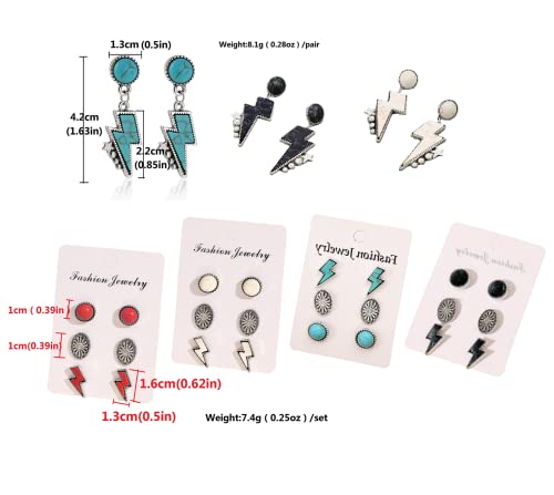 Western Earrings For Women Natural Turquoise Earrings Western Jewelry Lightning Bolt Stud Cowgirls Earrings Set Teen Girls 80S 90S Accessories-Black Set #TOP2