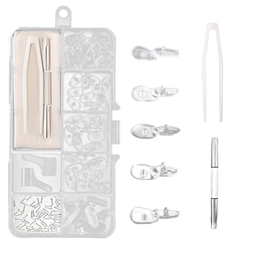 COYUN 35 Paires Plaquettes de Nez de Lunettes en Silicone,Tampon de Nez de Lunettes à Visser, Kit de Réparation de Lunettes avec Vis Pincette et Chiffon de...