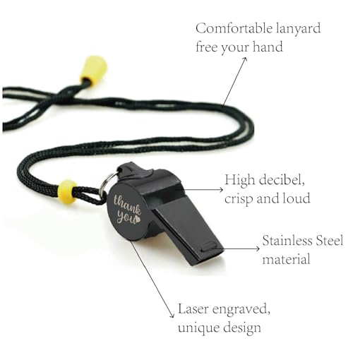 Silbato deportivo con cordón negro de acero inoxidable miniatura 3