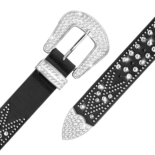 Women Rhinestone Belt, Bling y2k Western Cowgirl Men Cowboy Faux Leather Studded Belts for Jeans Pants3