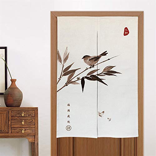 Liveinu Lino Cortinas para Puerta Japonesa Noren Cortina Pintura China con Barra De Tensión Hecho A Mano Cortina de Entrada Tapiz para Decoración,Dividir La Habitación 85x90cm Style 1