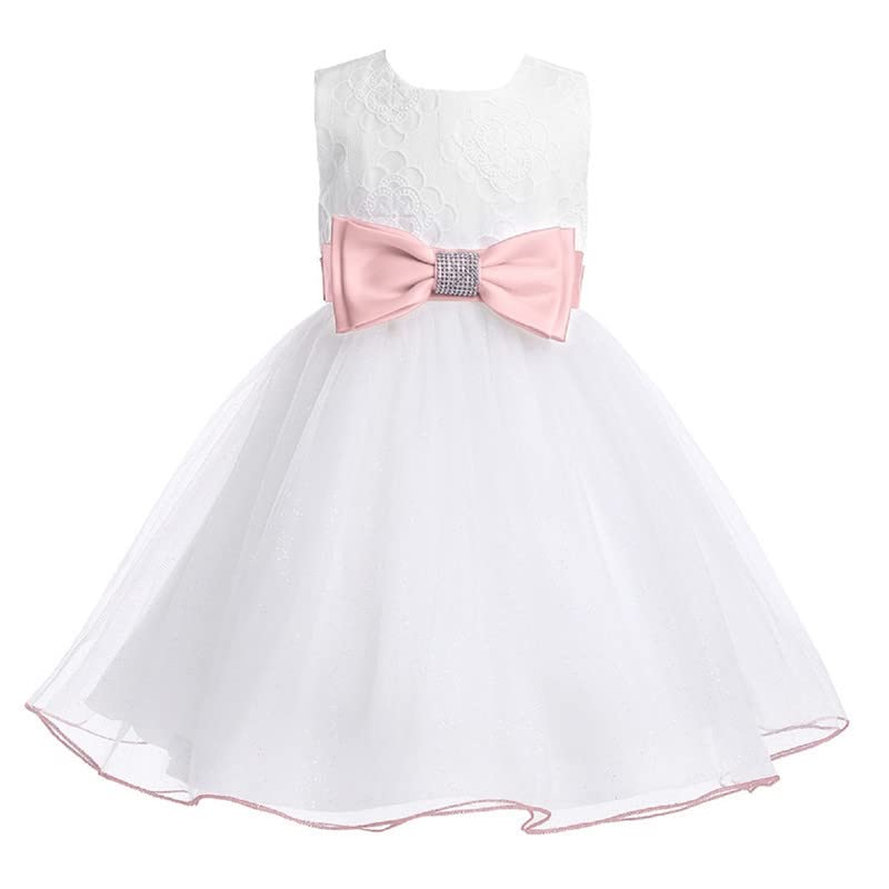 Image of Wish littlle Baby Girl's White Flower Net A-Line Fit and Flare Knee Length Dress (WLT-206 Kidswear)
