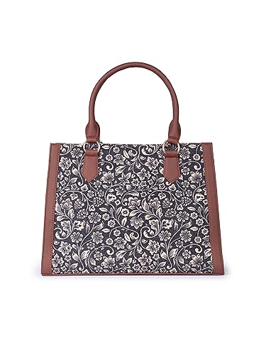 Image of ZOUK Printed Jute Handcrafted Vegan Leather Multicolor Women's Satchel Bag | Ladies Purse Handbag | Double Handle Detachable Strap