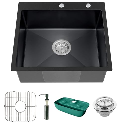 Black Kitchen Sink, Stainless Steel Topmount...